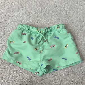 Zara Kids Swim Trunks - Green with Car Print